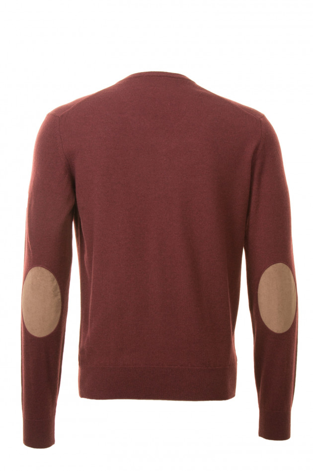 Hackett London Pullover mit Lederpatches in Bordeaux