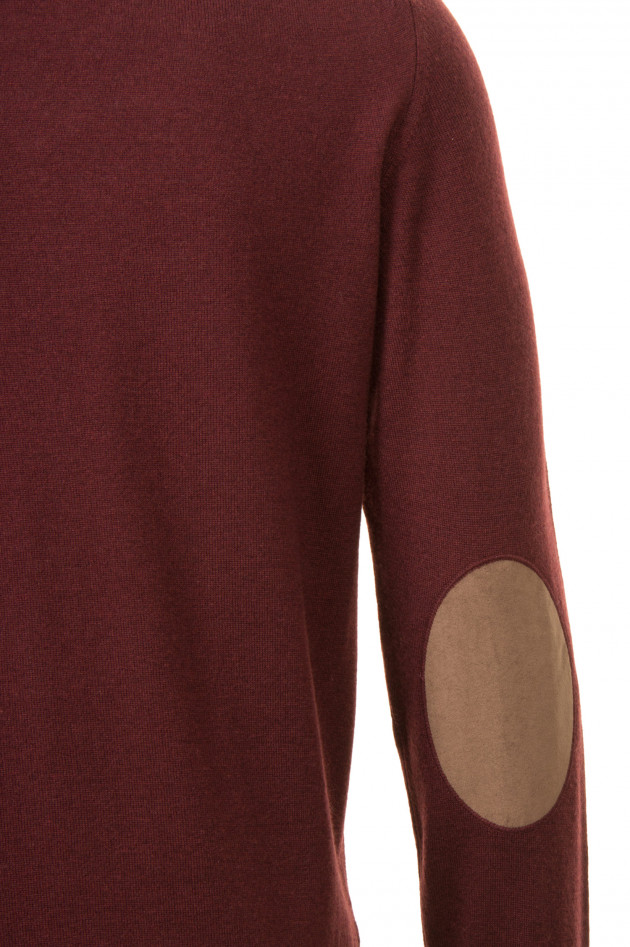 Hackett London Pullover mit Lederpatches in Bordeaux