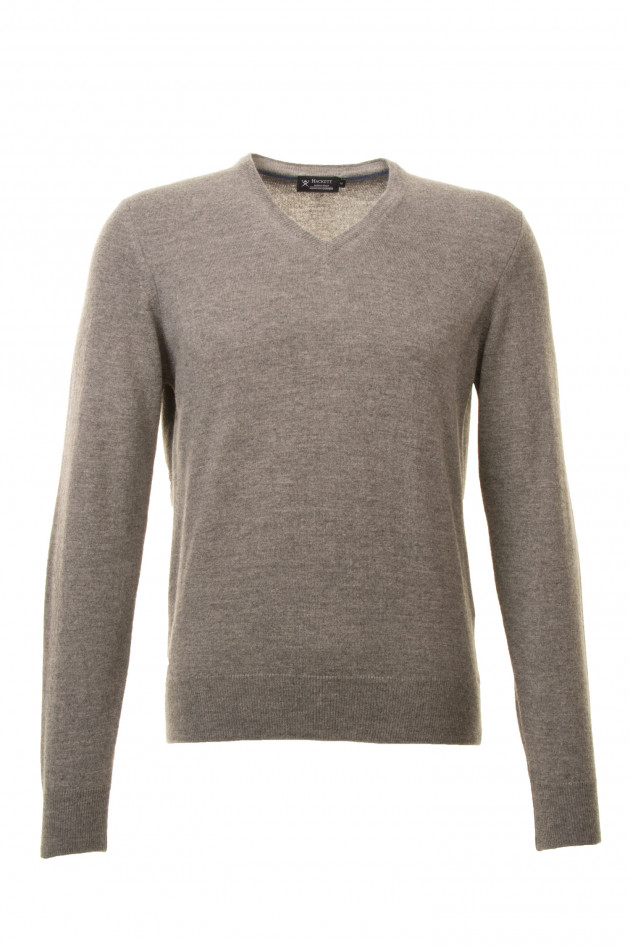 Hackett London Pullover mit Lederpatches in Grau