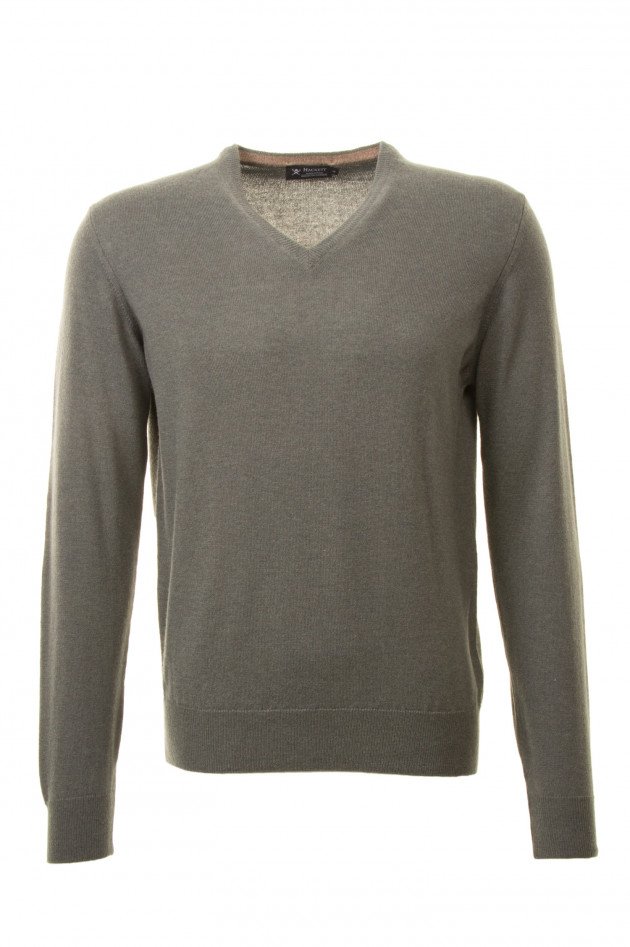 Hackett London Pullover mit Lederpatches in Farngrün