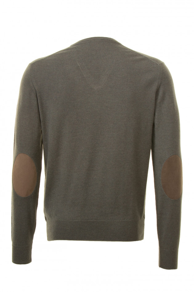 Hackett London Pullover mit Lederpatches in Farngrün