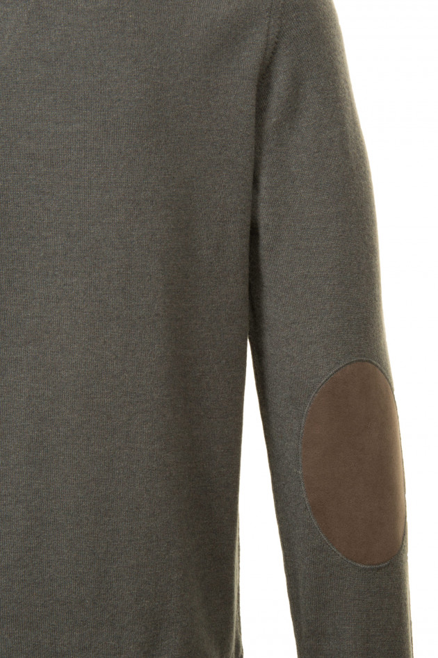 Hackett London Pullover mit Lederpatches in Farngrün