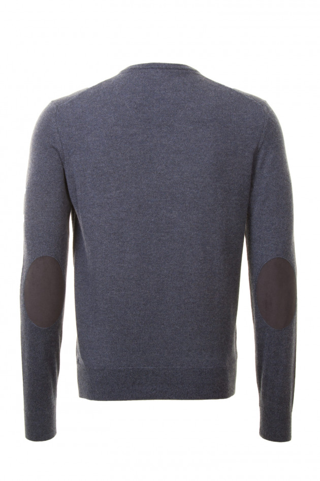 Hackett London Pullover mit Lederpatches in Blau