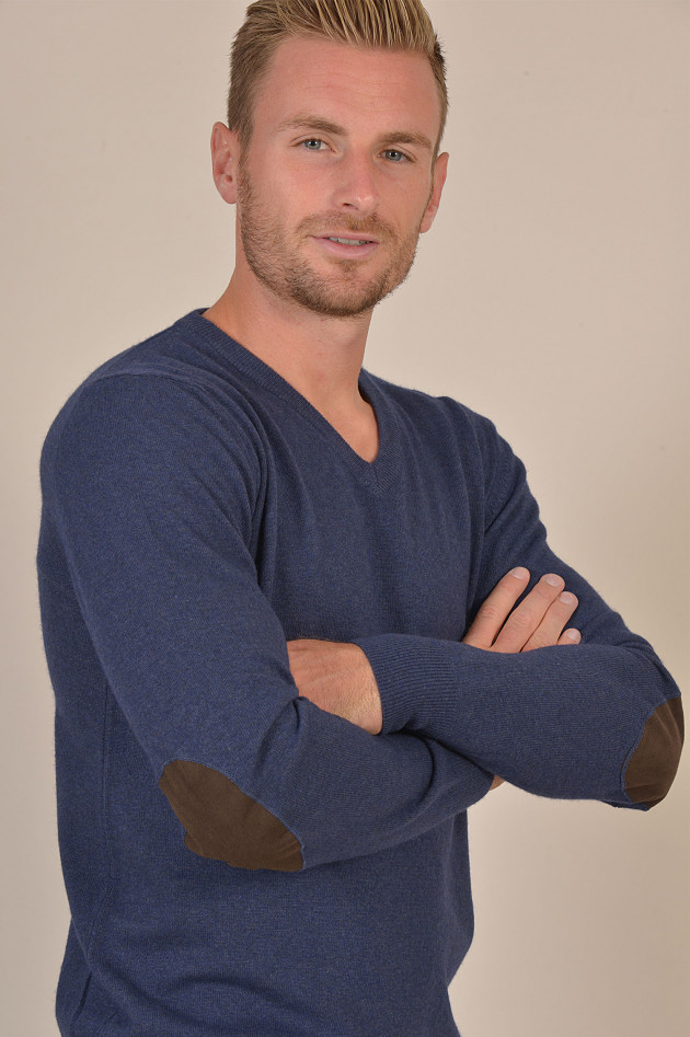 Hackett London Pullover mit Lederpatches in Navy