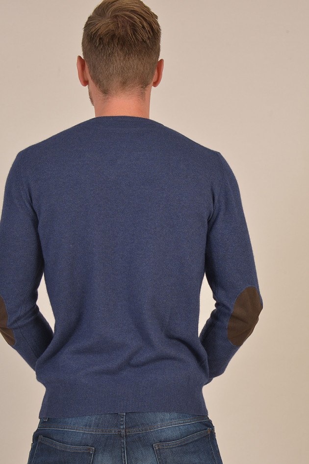 Hackett London Pullover mit Lederpatches in Navy