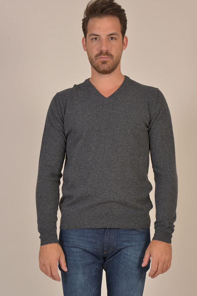 Hackett London Pullover mit Lederpatches in Antra