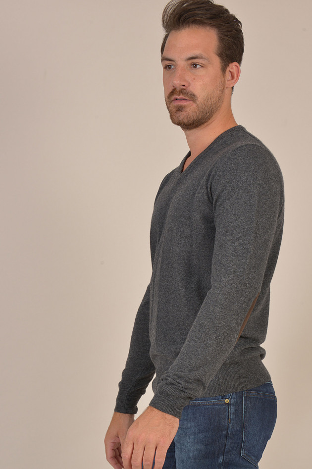 Hackett London Pullover mit Lederpatches in Antra