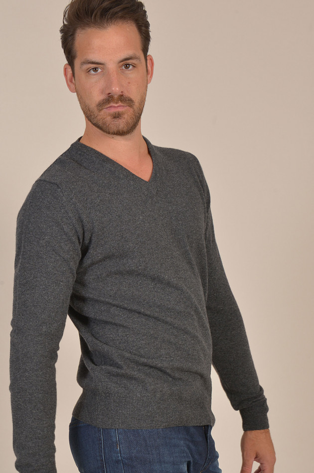 Hackett London Pullover mit Lederpatches in Antra