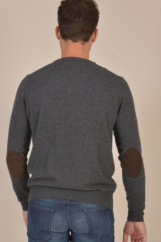 Hackett London Pullover mit Lederpatches in Antra