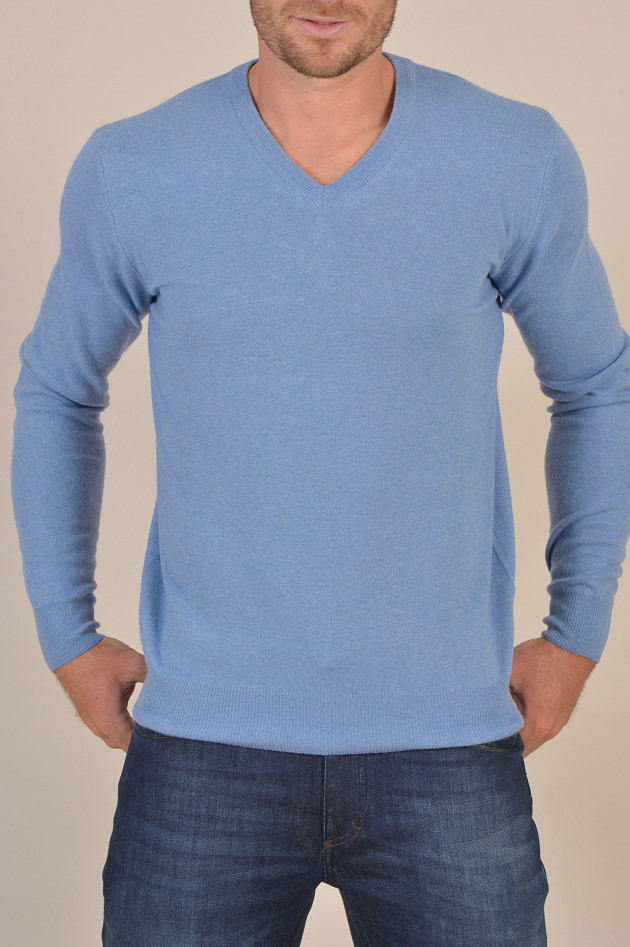 Hackett London Pullover mit Lederpatches in Hellblau
