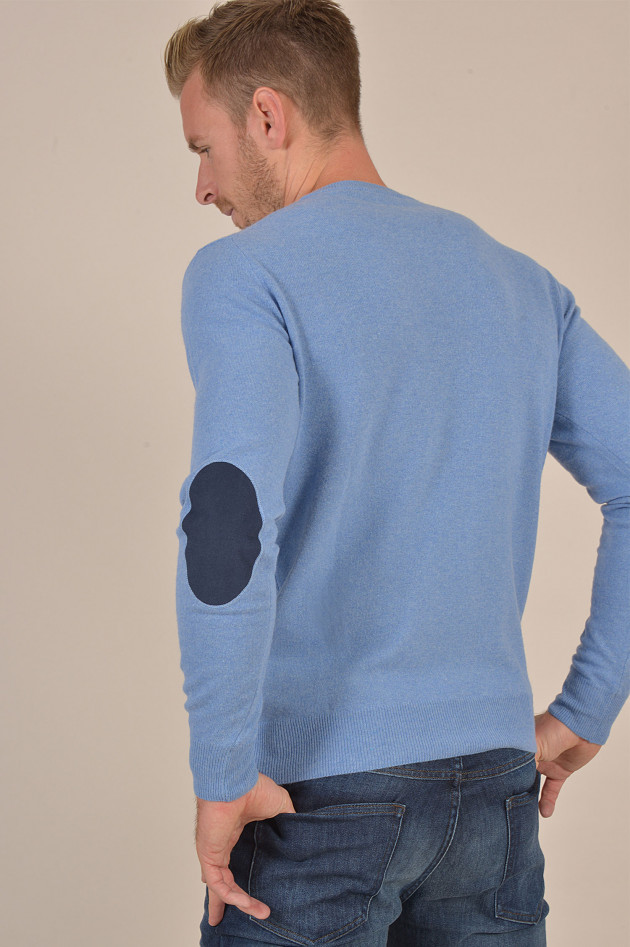 Hackett London Pullover mit Lederpatches in Hellblau