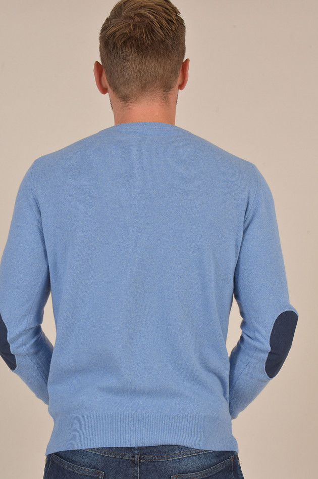 Hackett London Pullover mit Lederpatches in Hellblau