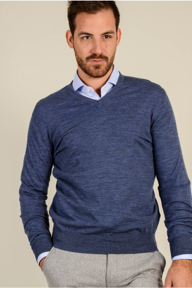 Hackett London V - Pullover aus Merinowolle in Jeansblau