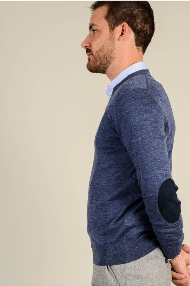 Hackett London V - Pullover aus Merinowolle in Jeansblau