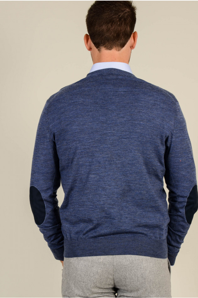 Hackett London V - Pullover aus Merinowolle in Jeansblau