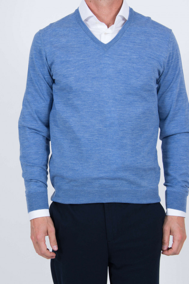 Hackett London V-Pullover mit Lederpatches in Blau