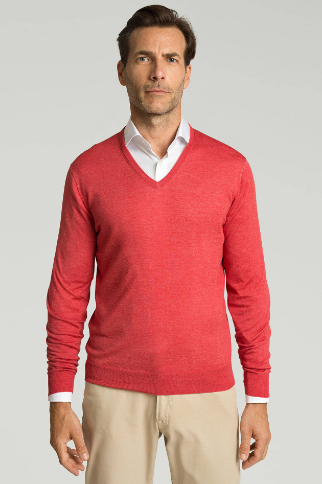 Hackett London Feinstrickpullover aus Merino-Seiden-Mix in Rot