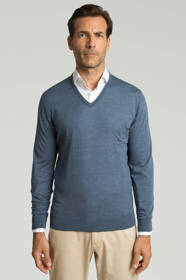 Hackett London Feinstrickpullover mit Ellbogen-Patch in Jeansblau