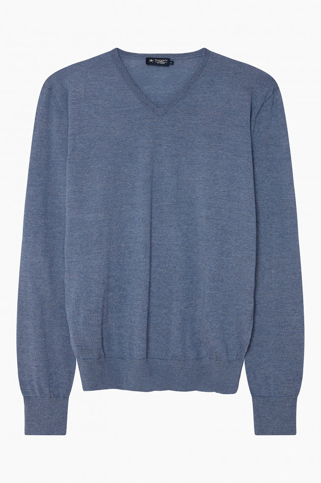 Hackett London Feinstrickpullover mit Ellbogen-Patch in Jeansblau