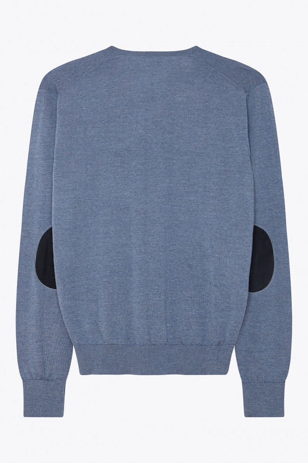 Hackett London Feinstrickpullover mit Ellbogen-Patch in Jeansblau