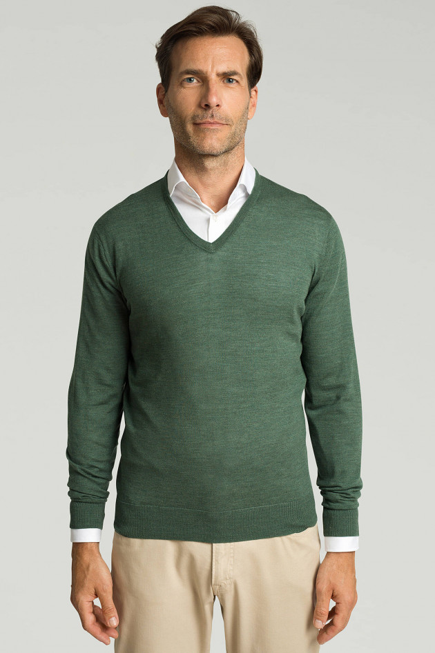 Hackett London Feinstrickpullover mit Ellbogen-Patch in Tanne