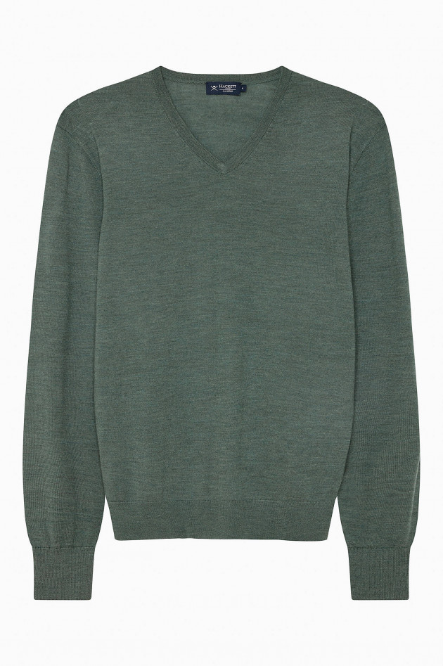 Hackett London Feinstrickpullover mit Ellbogen-Patch in Tanne