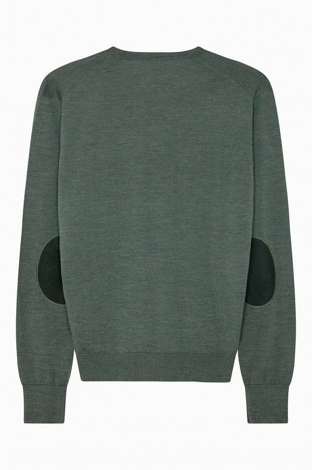 Hackett London Feinstrickpullover mit Ellbogen-Patch in Tanne