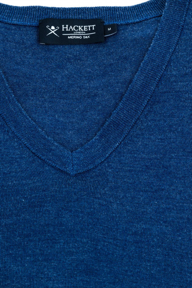 Hackett London Pullover aus Merino-Seiden-Mix in Blau