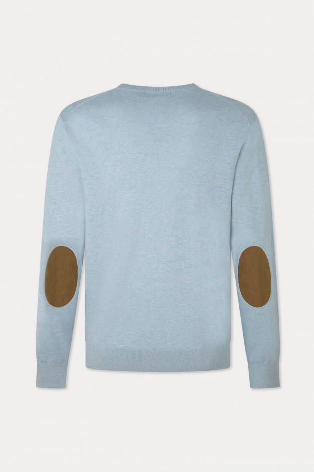 Hackett London Baumwoll-Cashmere Pullover mit Patches in Hellblau