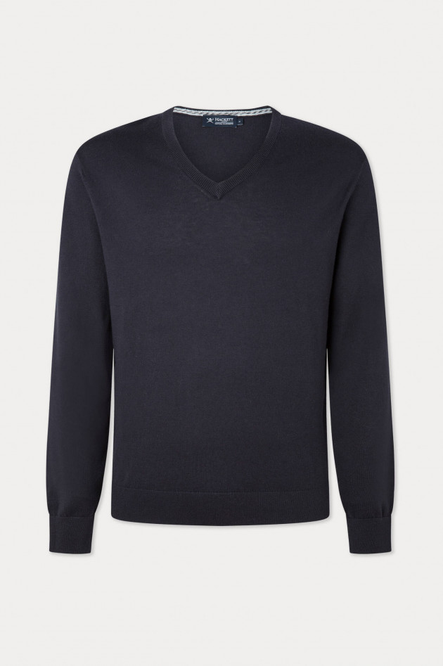 Hackett London Baumwoll-Cashmere Pullover mit Patches in Navy