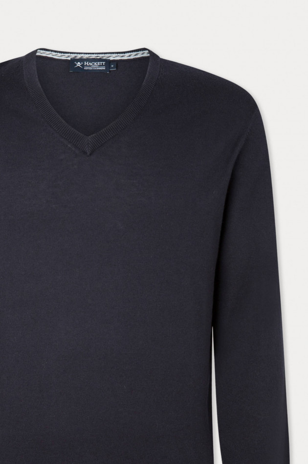 Hackett London Baumwoll-Cashmere Pullover mit Patches in Navy