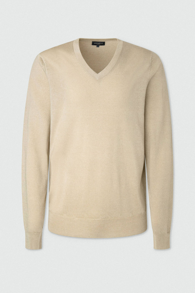 Hackett London V-Pullover aus Merinowolle und Seide in Beige