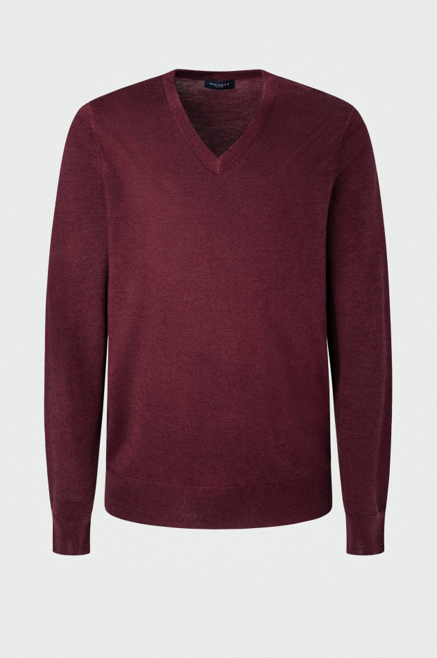 Hackett London V-Pullover aus Merinowolle und Seide in Weinrot