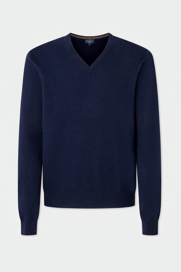 Hackett London Wollmix V-Neck Pullover in Navy