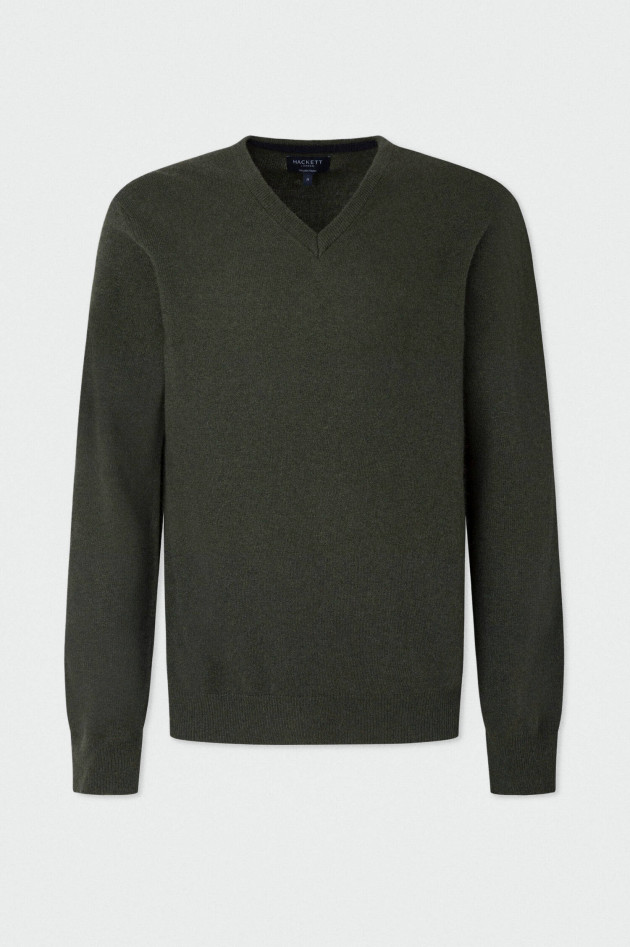 Hackett London Wollmix V-Neck Pullover in Dunkelgrün