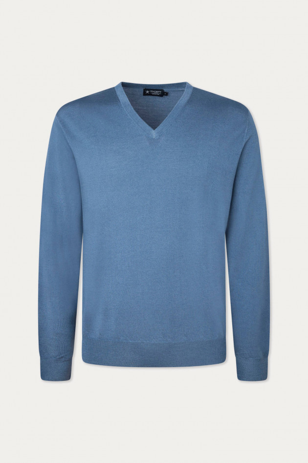 Hackett London Pullover aus Merinowolle und Seide in Mittelblau