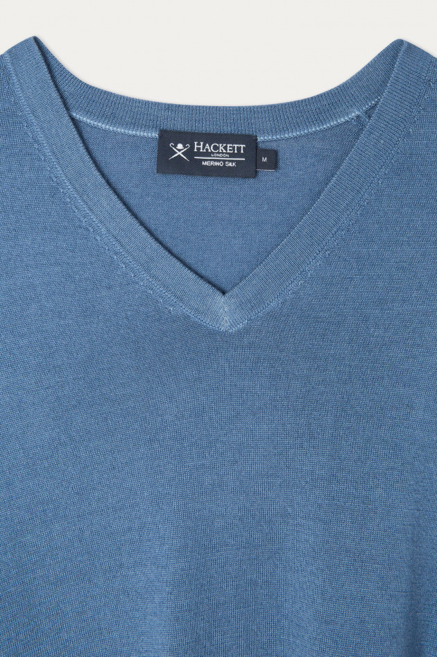 Hackett London Pullover aus Merinowolle und Seide in Mittelblau