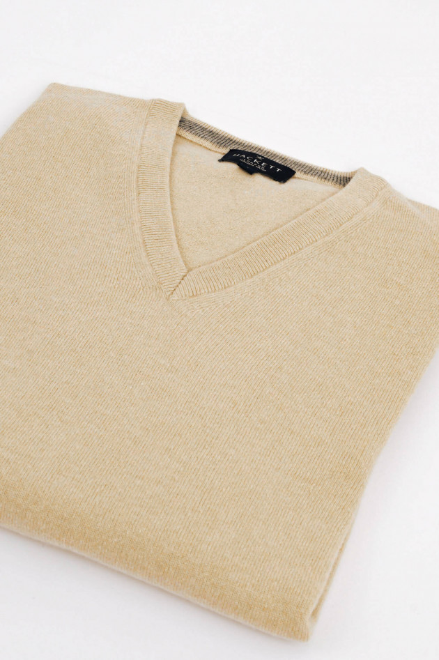 Hackett London V-Neck Strickpullover aus Woll-Mix in Cashew