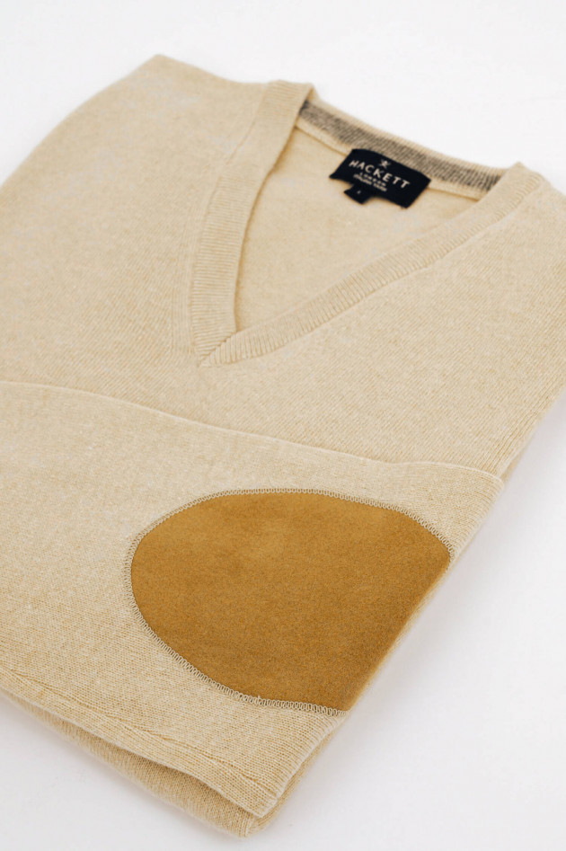 Hackett London V-Neck Strickpullover aus Woll-Mix in Cashew