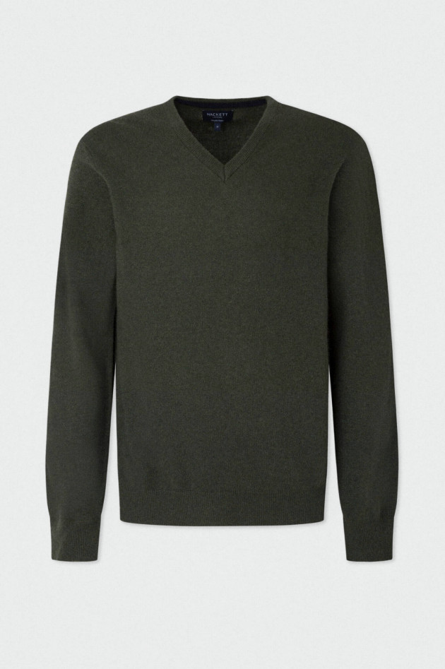 Hackett London V-Neck Strickpullover aus Woll-Mix in Dunkelgrün