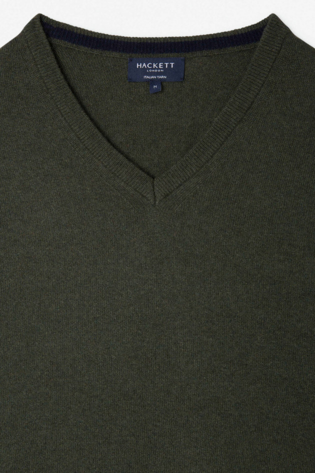 Hackett London V-Neck Strickpullover aus Woll-Mix in Dunkelgrün