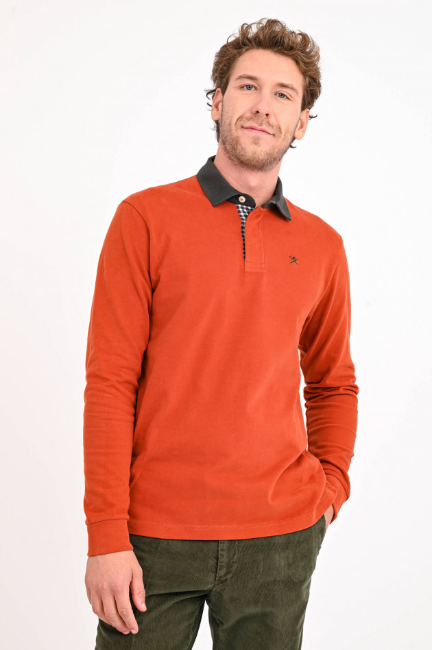 Hackett London Rugbyshirt mit Stitching in Orange/Oliv