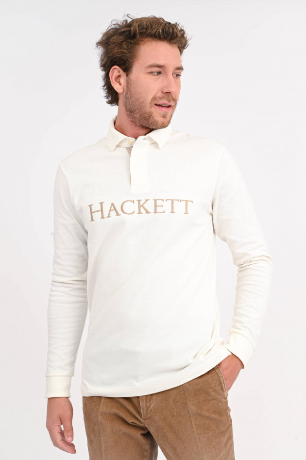 Hackett London Rugbyshirt mit Logo-Stitching in Creme