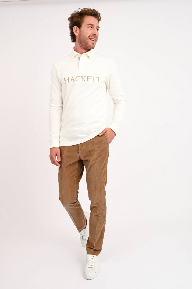 Hackett London Rugbyshirt mit Logo-Stitching in Creme