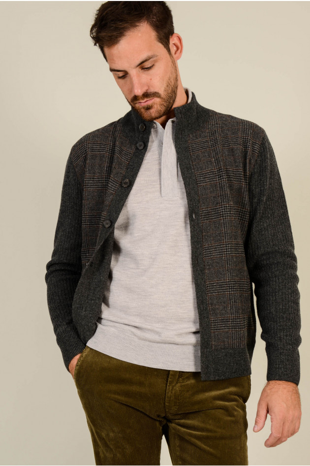 Hackett London Strickjacke aus Wolle in Oliv/Grau gemustert 