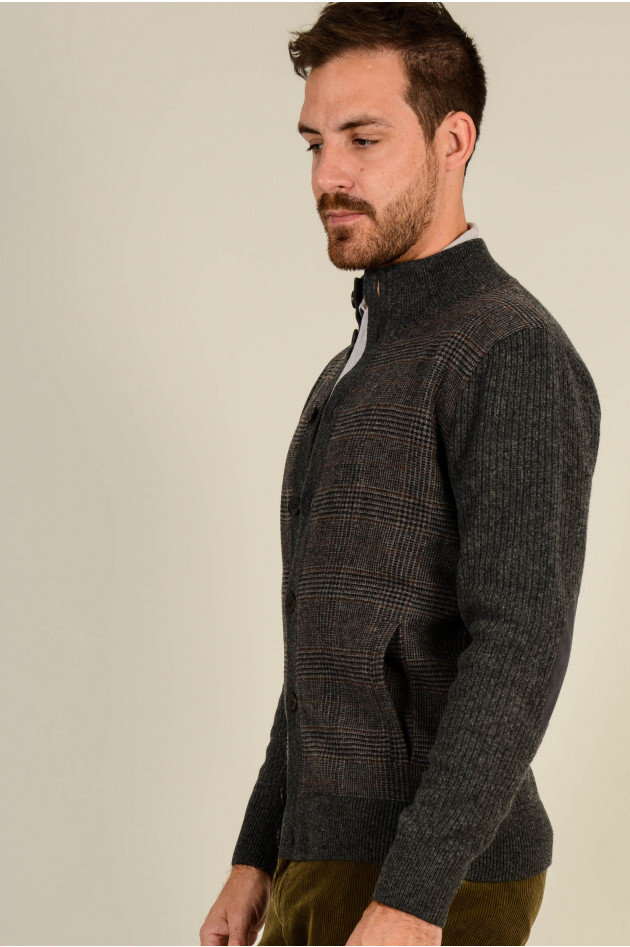 Hackett London Strickjacke aus Wolle in Oliv/Grau gemustert 