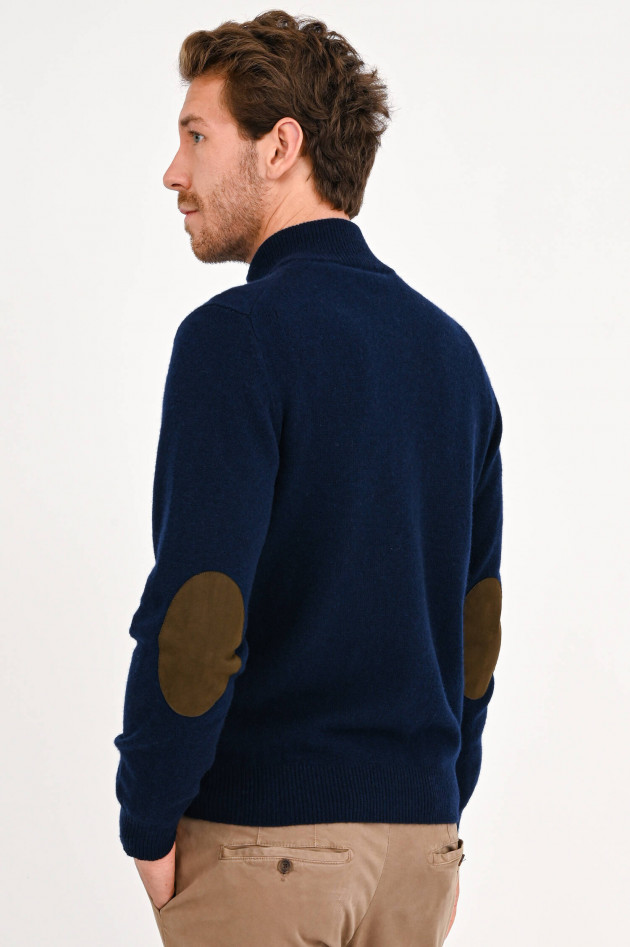 Hackett London Strickjacke mit Ellenbogen-Patches in Navy