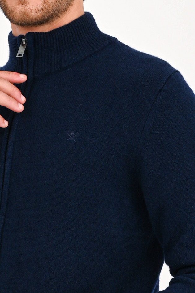 Hackett London Strickjacke mit Ellenbogen-Patches in Navy