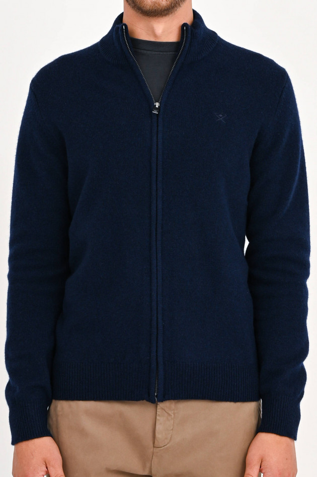 Hackett London Strickjacke mit Ellenbogen-Patches in Navy