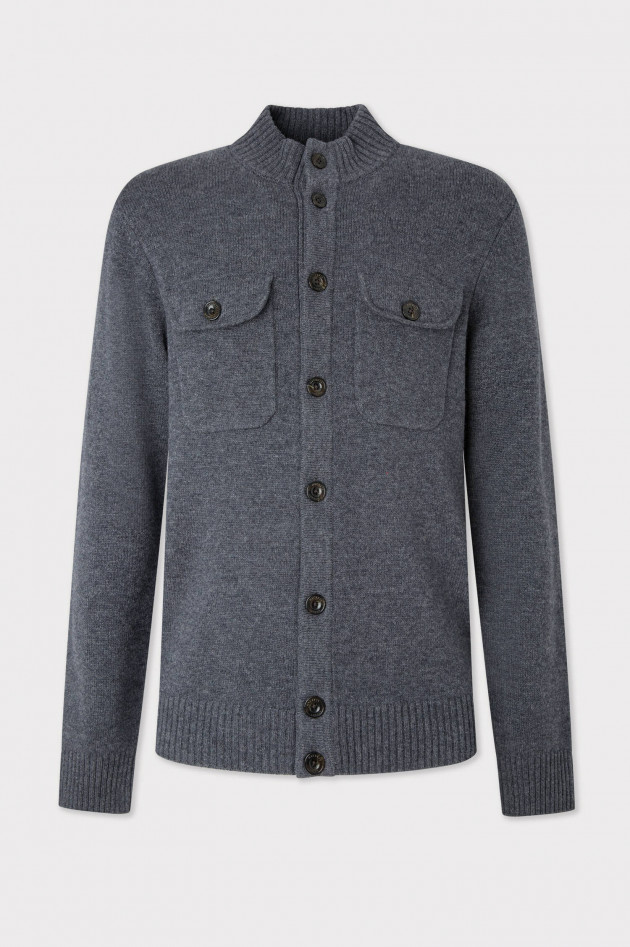 Hackett London Merinowolle Mix Strickjacke in Anthrazit